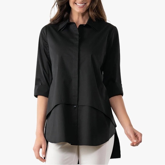 NWOT Stella Carakasi Twice As Nice Long Sleeve Button Down Shirt in Black Size S - Picture 1 of 12